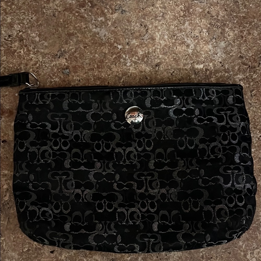 Coach Black and Gray Clutch Wristlet with Signature Monogram